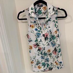 Bad Birdie White Floral Sleeveless Polo